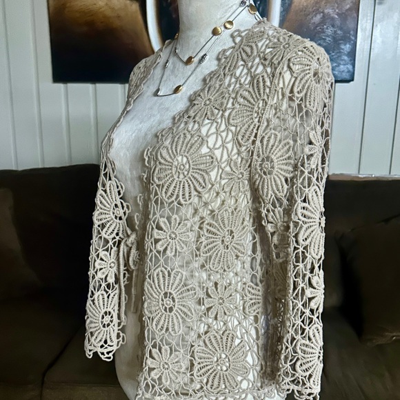 Jones New York • Small/Medium • Brown/Tan • Floral • Crochet • Cardigan Top •New - Picture 8 of 15